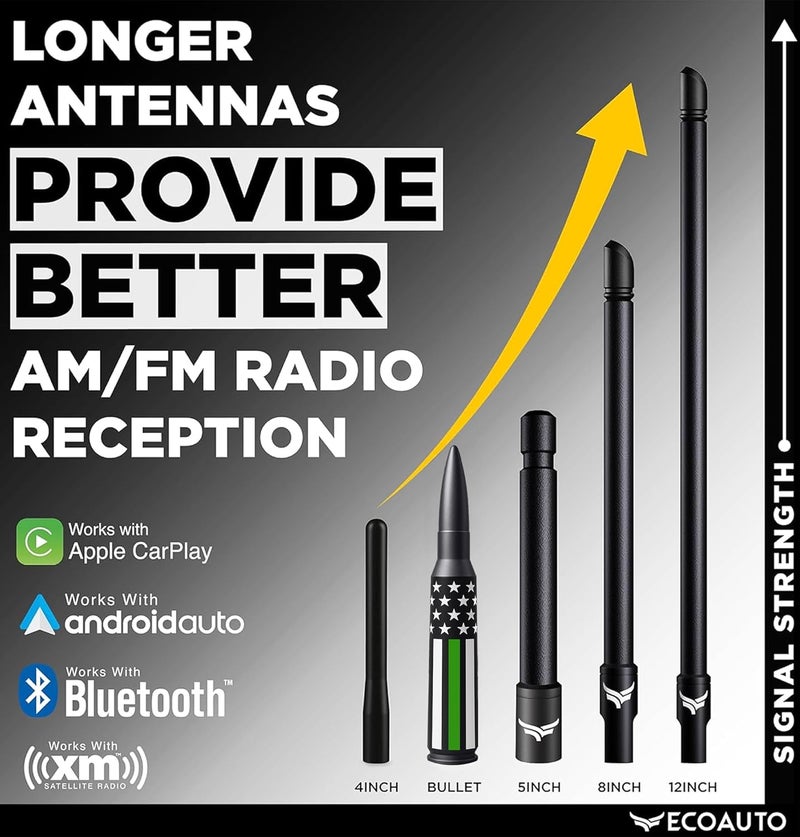 EcoAuto 50 Cal Badass Bullet Antenna® Fits Chevy Silverado & GMC Sierra Truck Accessories — Short Replacement Antenna for Trucks — Chevy Silverado 1500 Accessories — Ditch The Whip & Upgrade Your Truck - Image 5
